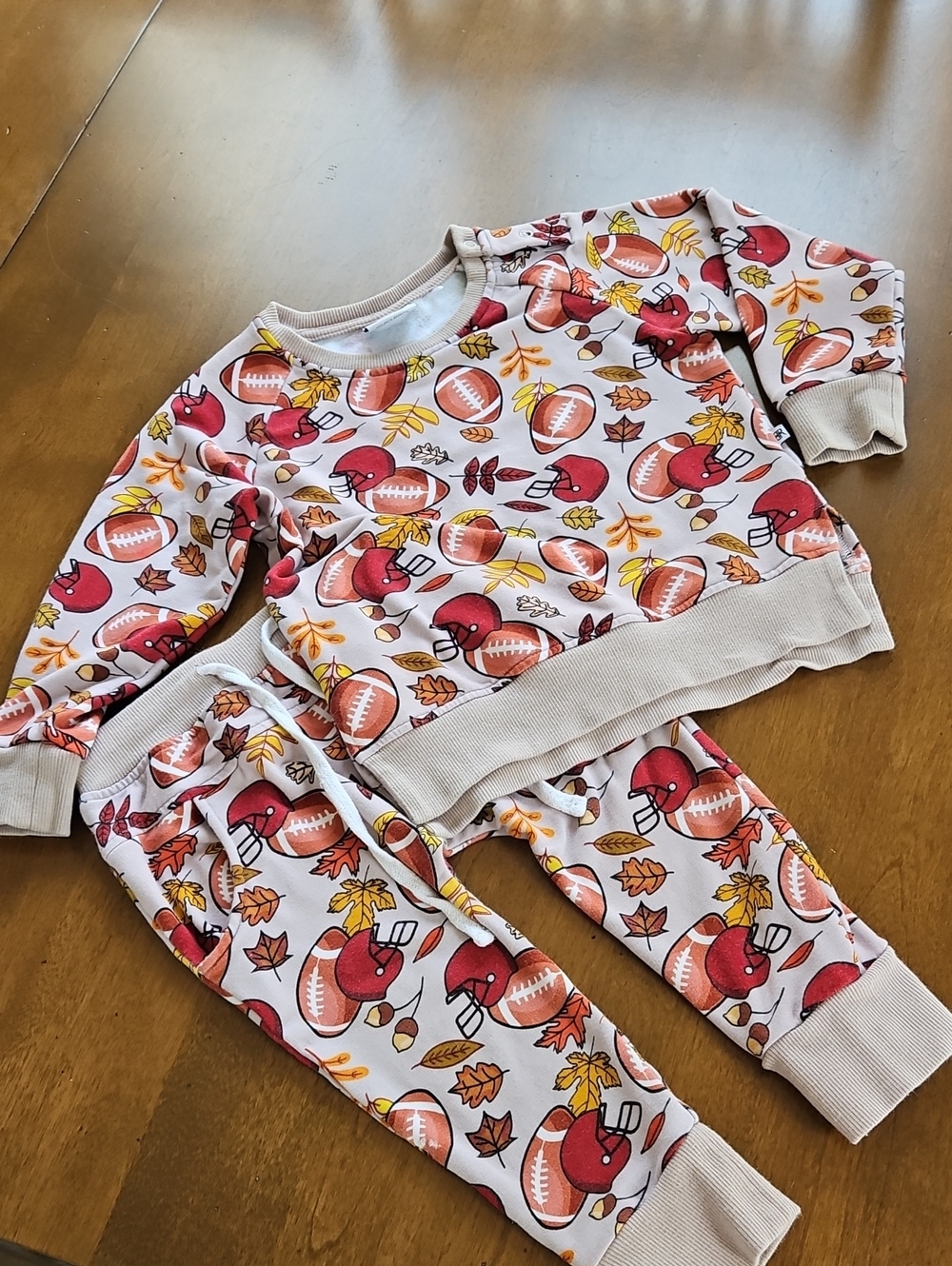 Bums & Roses Football & Fall Leaves Jogger Set - Brown and red
